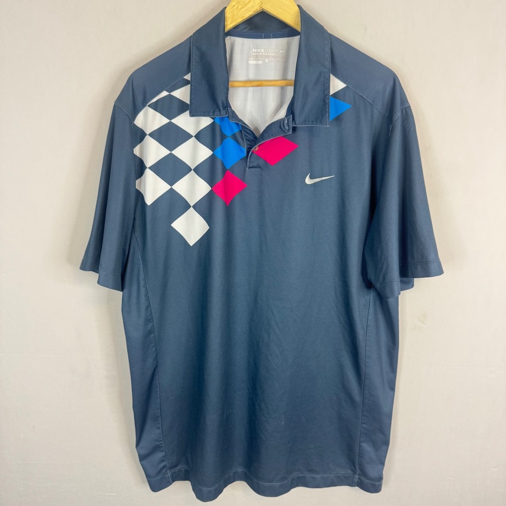 Nike Golf Mens Dri-FIT Tour Performance Diamond Graphic Polo Shirt Blue XL